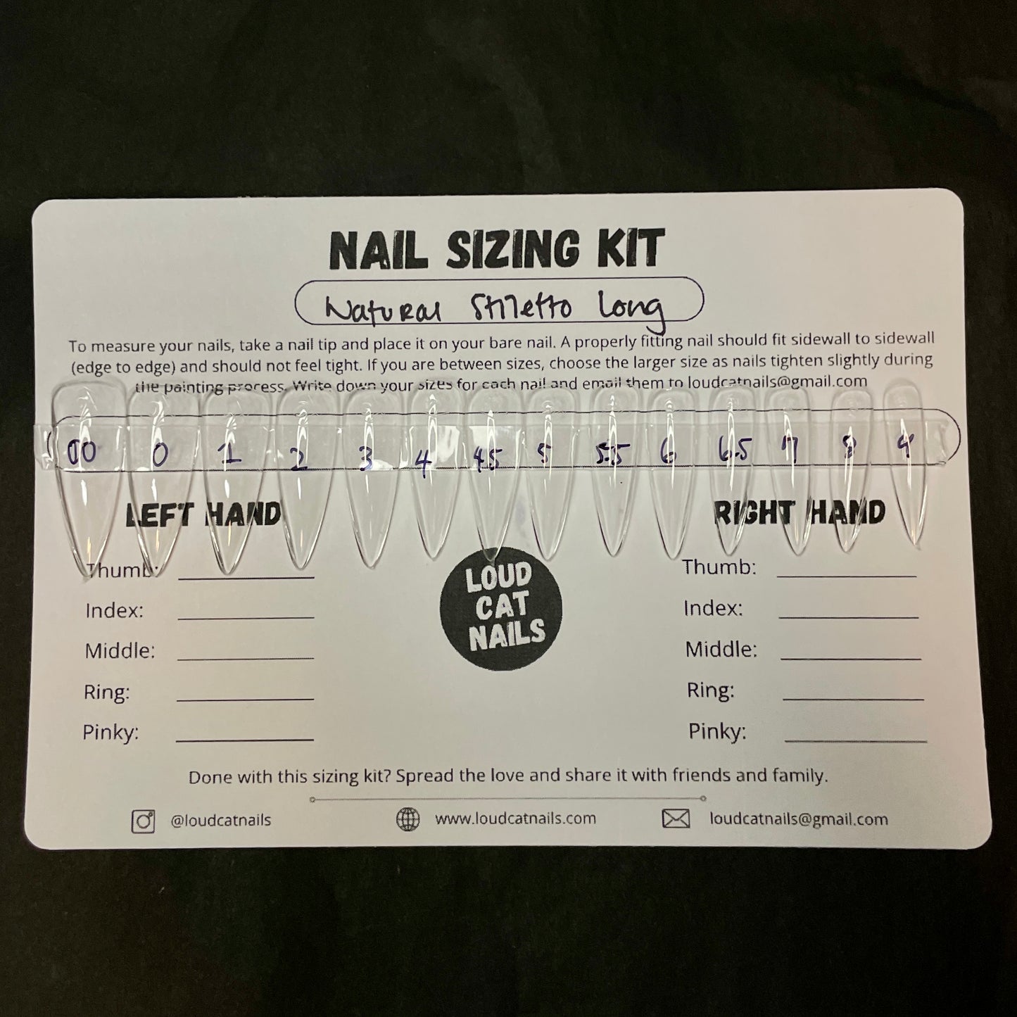 Stiletto long sizing kit