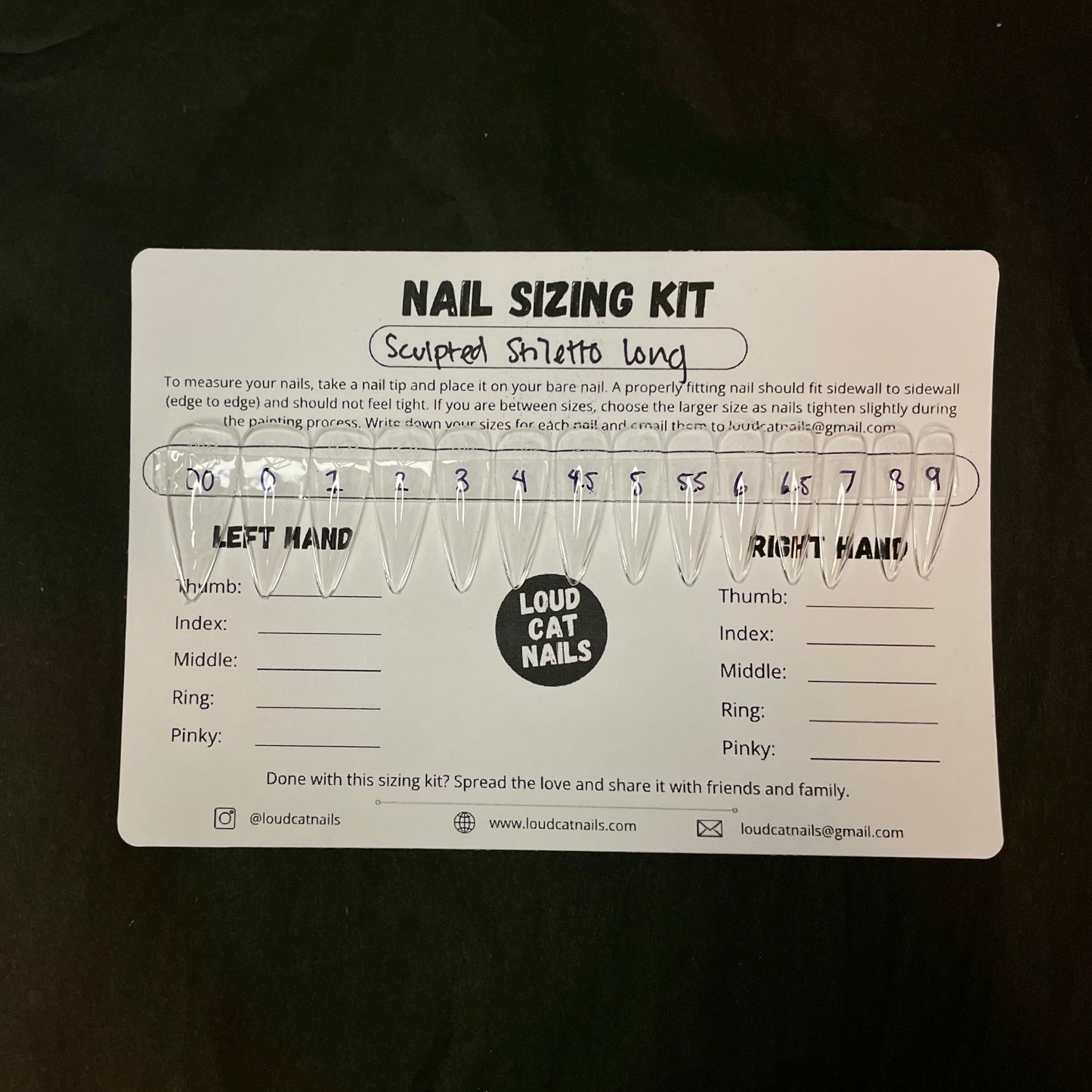 Stiletto long sizing kit
