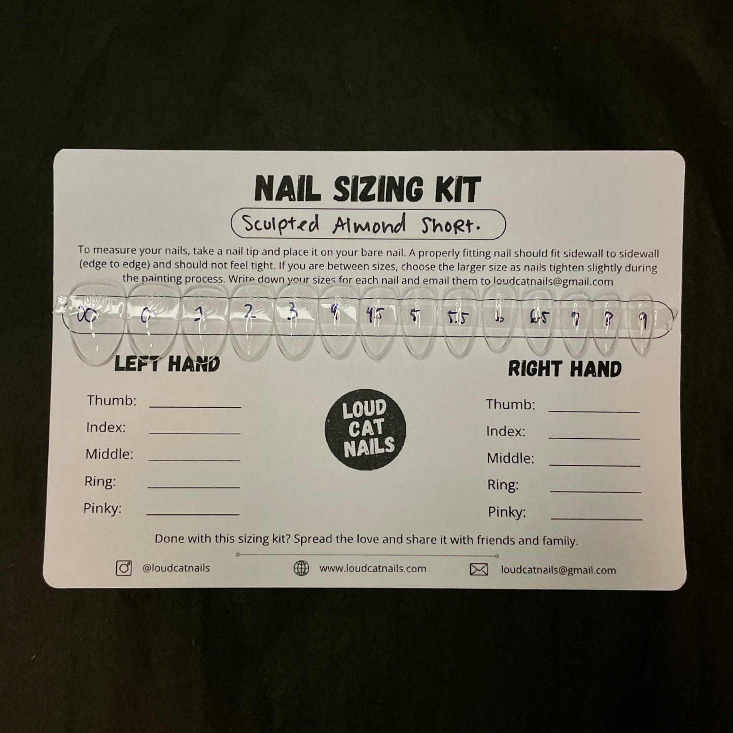 Almond short sizing kit