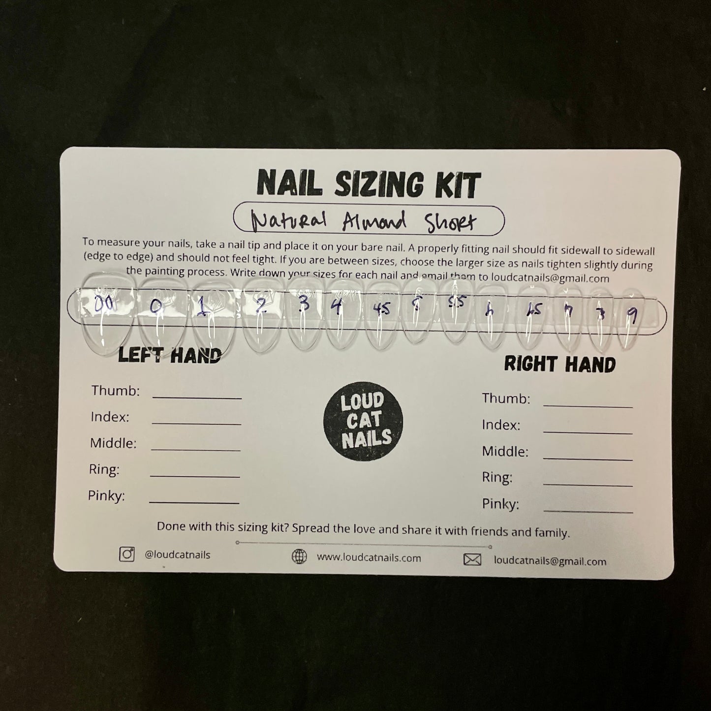 Almond short sizing kit