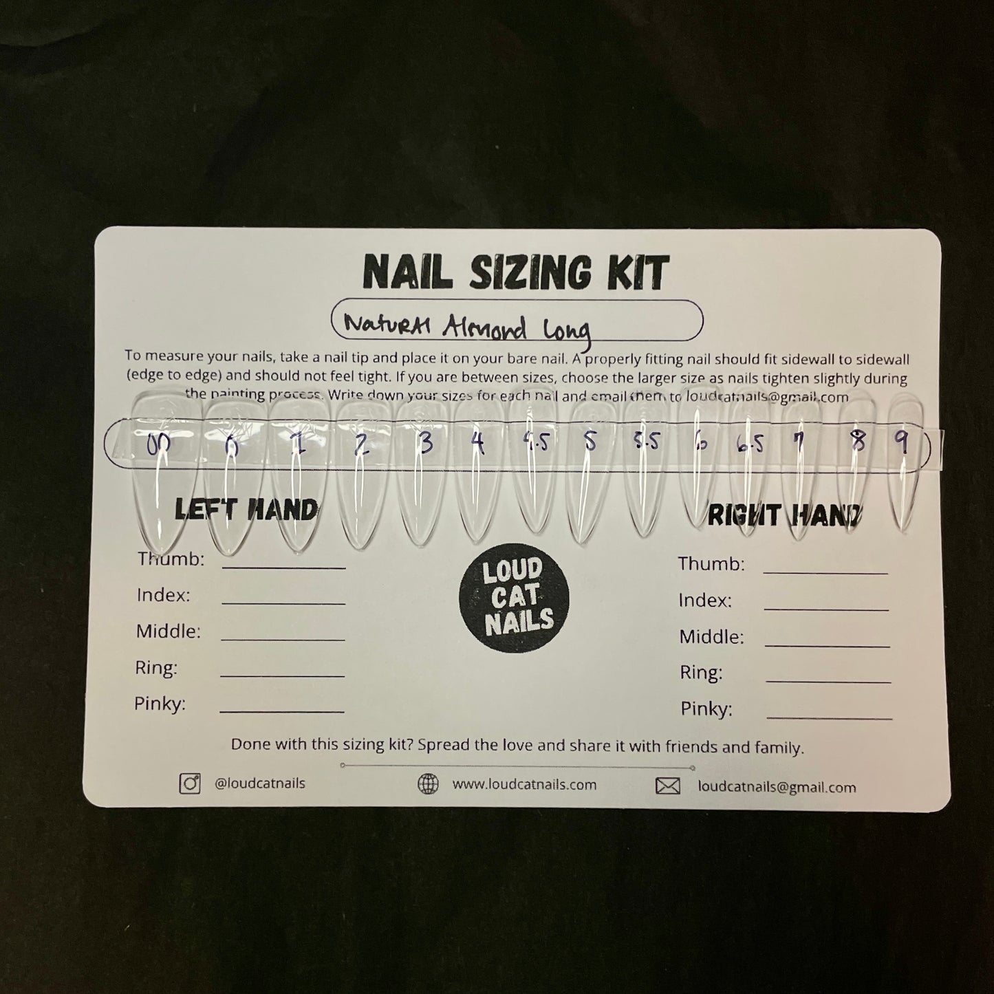 Almond long sizing kit
