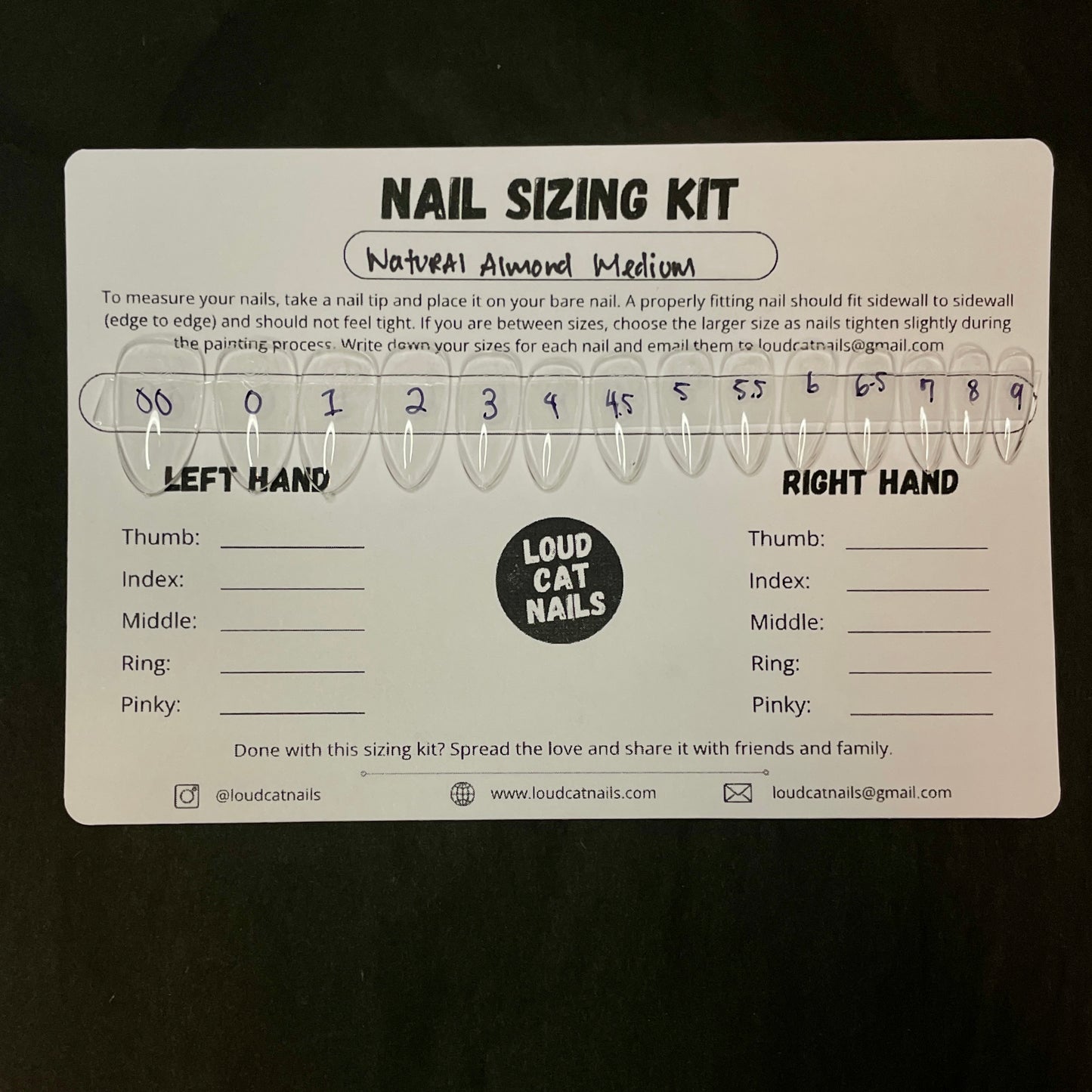 Almond medium sizing kit
